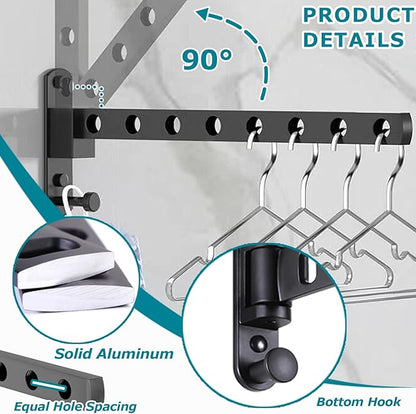 Folding Clothes Airer, 90° Rotation, Folding Clothes Airer, Wall Mounted Clothes Drying Rack, Foldable Clothes Rack for Balcony, Laundry Room, Bathroom