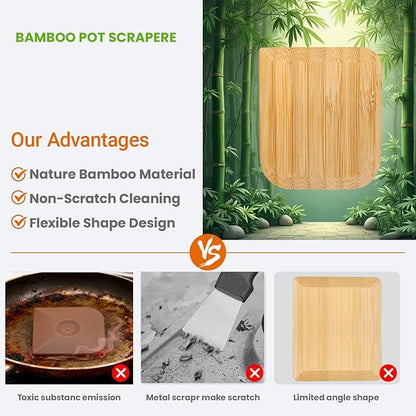 Bamboo Pan Scraper Tool (Pack of 6), Size 2.8" x 2.4" Eco-Friendly Pot Scraper,Clean Pans, Dishes, Bowls, and Plates, Removes Food Effectively Without Scratching