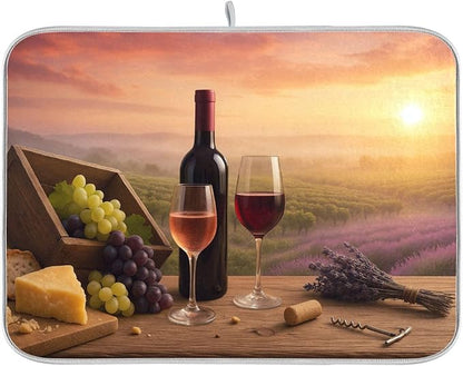 Red Wine Glasses Dish Drying Mat Absorbent Kitchen Pads for Counter Kitchen Dish Dryer 18 x 24 Mat under Dish Drainer