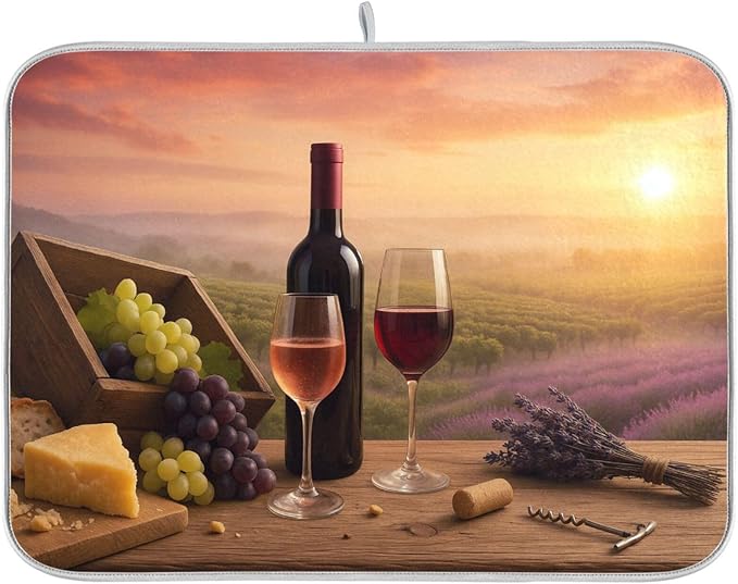 Red Wine Glasses Dish Drying Mat Absorbent Kitchen Pads for Counter Kitchen Dish Dryer 16 x 18 Mat under Dish Drainer