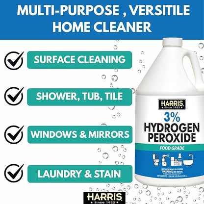 HARRIS 3% Food Grade Hydrogen Peroxide, 128oz, for Kitchen, Bath, Laundry, & Home Cleaning w/Easy Fill Funnel Included