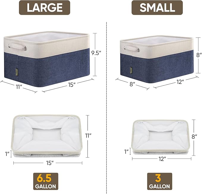 BALEINE 2 Pack Fabric Closet Storage Bins for Shelves, Linen Closet Organizers and Storage, Decorative Baskets for Organizing, Shelf, Clothes, Home, Office (Navy Blue, 12"x8"x8")
