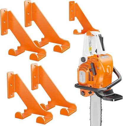 POKIPO Chainsaw Hanger,4 Pack Chainsaw Holder Wall Mount Heavy Duty Metal Chainsaw Chain Hook Storage Loads 70lbs Accessories Chainsaw Rack Organizer fits for Most Tools for Garden,Garage, Workshop