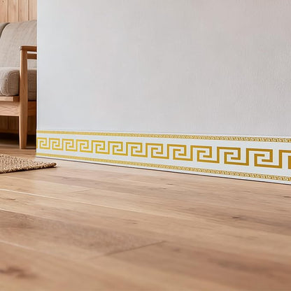Peel and Stick Wallpaper Borders, Self-Adhesive Waterproof PVC Foam Wall Base for Kitchens, Living Rooms, Bedrooms and Bathrooms, 3.93" x 196.8" 1 Roll (Golden)