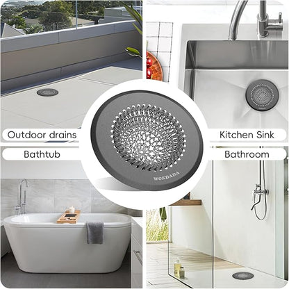 wokdada Bathtub Drain Hair Catcher: Fast Drainage Shower Version, Reversible 304 Stainless Steel Protector. Fits Pop-Up & Regular Bathroom Drains (Dark Gray)