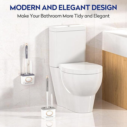 Toilet Bowl Cleaning Set - Silicone Brush with Holder, Deep Cleaning Scrubber - Light Gray