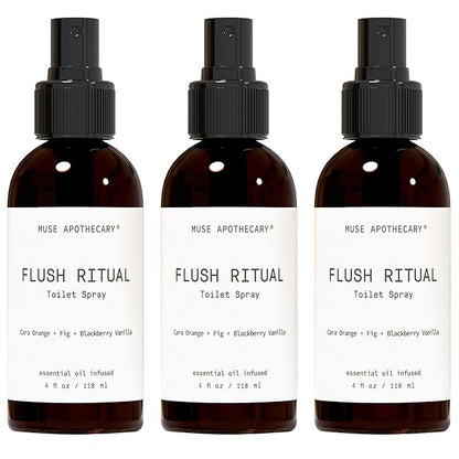 Muse Apothecary Flush Ritual - Aromatic & Refreshing Toilet Spray, Use Before You Go, 4 oz, Infused with Natural Essential Oils - Cara Orange + Fig + Blackberry Vanilla, 3 Pack