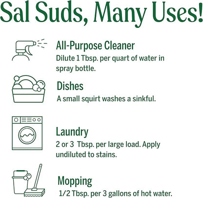 Dr. Bronner's - Sal Suds Biodegradable Cleaner (1 Gallon) - All-Purpose, Pine Cleaner for Floors, Laundry and Dishes, Concentrated, Cuts Grease and Dirt, Powerful Formula