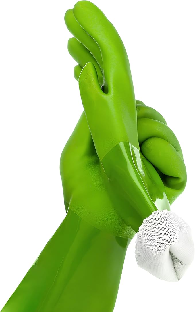 Kitchen-Star Ultimate Rubber Household PVC Gloves with Comfortable Cotton Lining, Anti-Slip surface, Kitchen Dishwashing, Extra Thickness, Kitchen Cleaning, Working, Painting, PetCare (X-Large, Green)