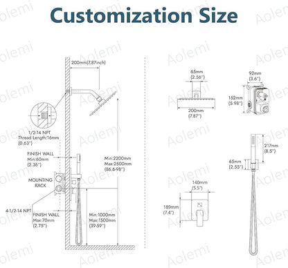 Aolemi Shower Faucet Set, High Pressure Shower System with 2-in-1 Handheld Sprayer, Wall Mount Fixture Combo with Rough-in Valve, 8 Inch Shower Head, Brushed Gold