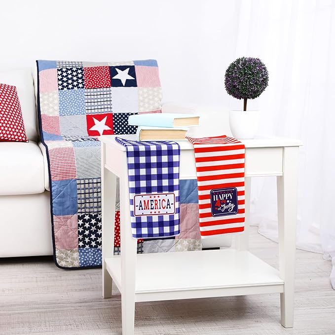 Zubebe 6 Pieces 4th of July Kitchen Dish Towel American Flag 18 x 28 Inch Hand Towel Patriotic Star Stripe Decorative Dishcloth White Blue Red Dish Towels for Memorial Independence Day