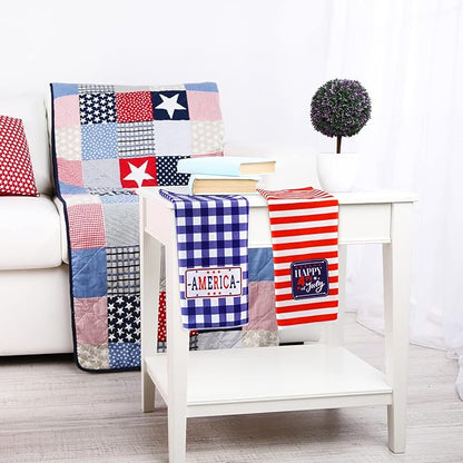 Zubebe 6 Pieces 4th of July Kitchen Dish Towel American Flag 18 x 28 Inch Hand Towel Patriotic Star Stripe Decorative Dishcloth White Blue Red Dish Towels for Memorial Independence Day