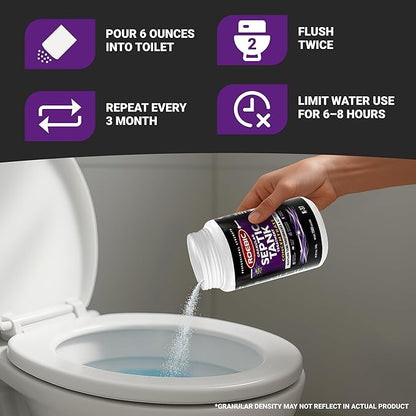 Roebic K-37 Granular Septic Tank Treatment, Bacterial Enzyme Formula for Clog Prevention, Odor Control, Safe for Bathroom, Toilet, Treats 1500 Gallons, 12 oz Concentrate Bottle