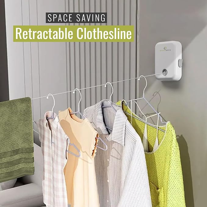 SmartSome Wall Mounted Retractable Clothesline – Heavy-Duty Indoor & Outdoor Drying Rack – RV Must-Have Air Drying Solution – Compact Space Saving Laundry Line