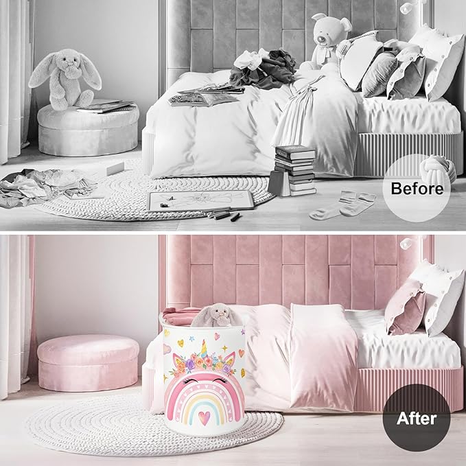 Clastyle Adorable Rainbow Laundry Basket Kids Clothes Book Storage Basket Gift Toy Box for Bedroom Decor,Unicorn,36x45 cm