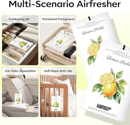MYARO 12 Packs Lemon Scented Sachets for Drawer Closet Bathroom Odor Eliminator - Fresh Home Fragrance Car Air Frehener