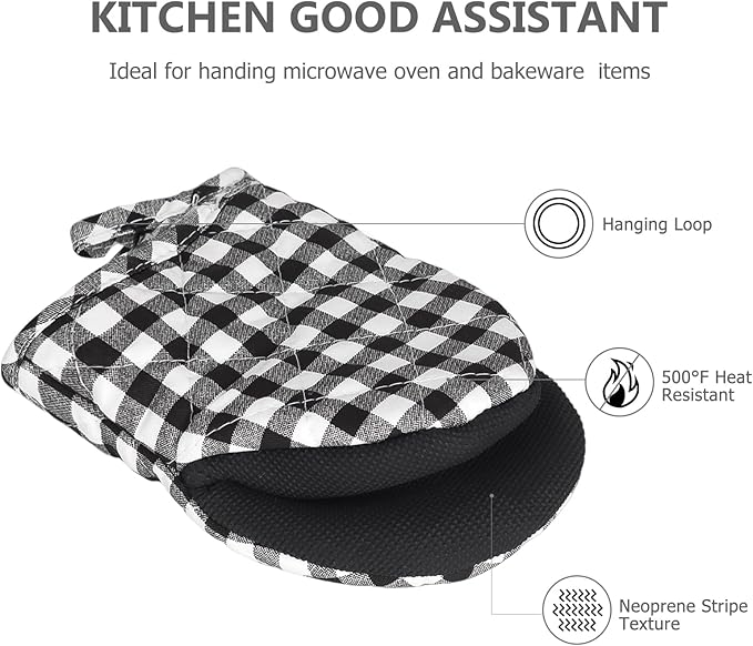 1 Pair Short Oven Mitts - Silicone Kitchen Oven Gloves High Heat Resistant 500℉, Mini Oven Mits with Non-Slip Grip Surfaces and Hanging Loop for BBQ, Baking, Cooking and Grilling