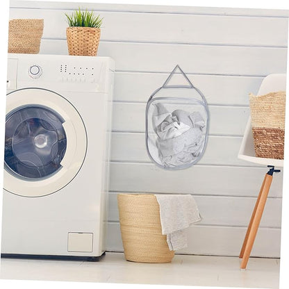 Foldable Wall-mounted Laundry Basket Gray Mesh Storage Bag for Bathroom Bedroom Dormitory Space-saving Hanging Clothes Organizer with Stable Load-bearing and Multifunctional Design