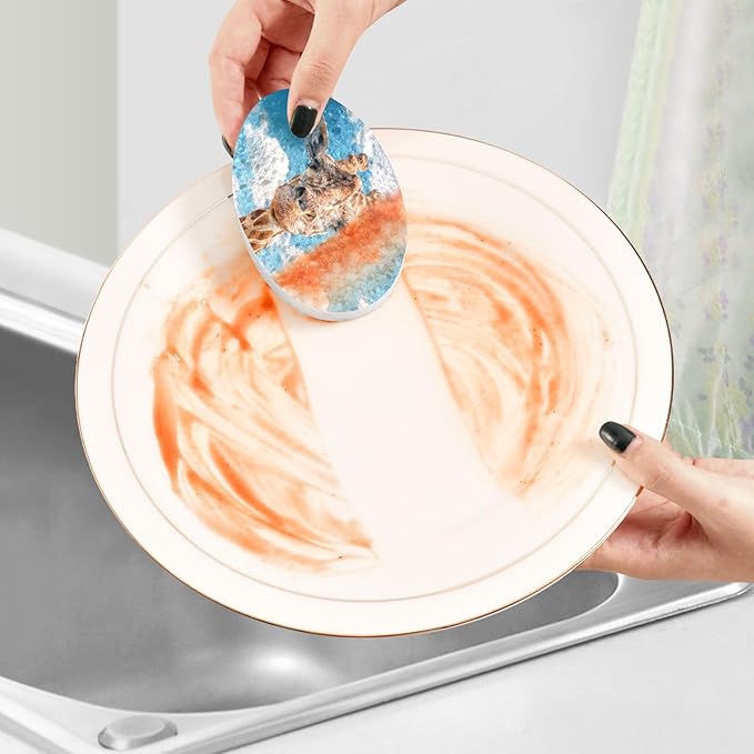 Giraffe Kitchen Scrub Sponges, Pop-up Kitchen Cleaning Sponges Reusable Dish Washing Sponges for Bathroom Household Cleaning 3 Pack - Non Scratch Scrubber