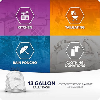 Color Scents Tall Kitchen Trash Bags -13 Gallon, 160 Total Bags (8 Packs of 20 Count), Drawstring - Silver bag in Simply Clean Scent with Microban