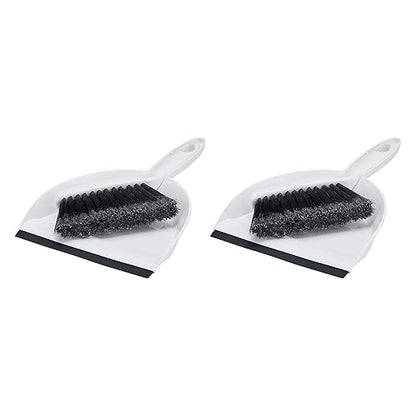 Amazon Basics Small Portable Mini Dustpan and Brush Set for Indoor Outdoor Floor Cleaning, Gray, Pack of 2