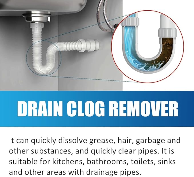 Wmool Pipeline Dredging Agent, Powerful Pipe Dredging Agent, Drain Clog Remover, Unclog Toilet Clog And Kitchen Sink Pipe Unblocker Powder, Quick Cleaning Drain Toilet Cleaner Tool