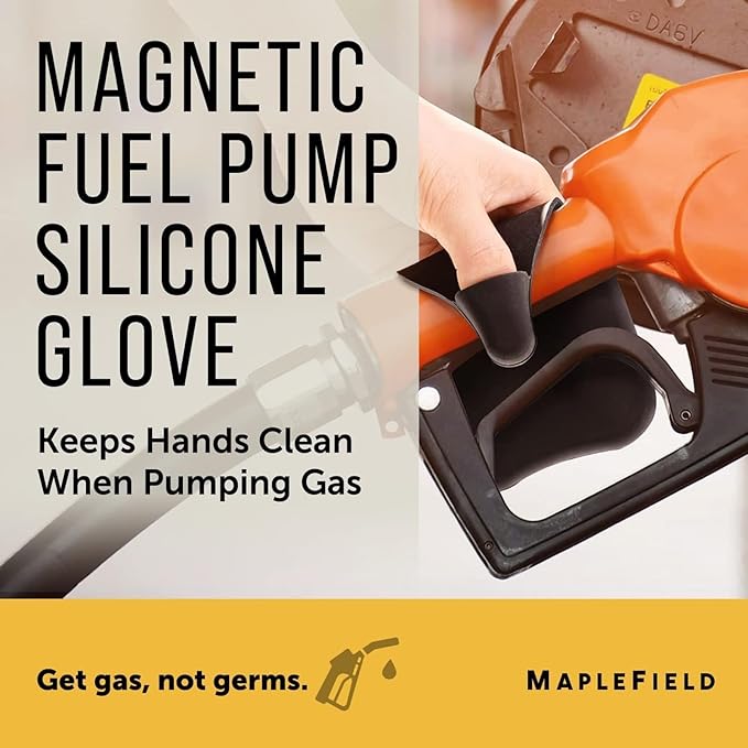 Maplefield Reusable Silicone Gas Pump Gloves - One Size Fits Most, Blue - Magnetic Pump Grip & Magnetic Hand Cover for Fuel Nozzle - Easy-Clean Reusable Fuel Glove