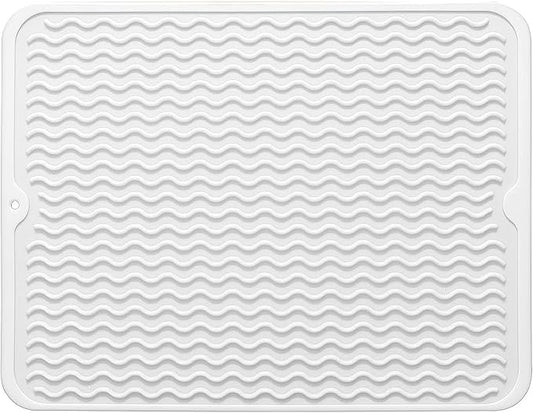 Silicone Dish Drying Mat for Multiple Usage, Easy clean, Eco-friendly, Heat-resistant Dish Drainer Mat for Kitchen Counter,Sink,Refrigerator or Drawer liner (16" x 12", White)