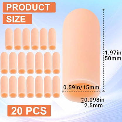 PAGOW 20 Pcs Gel Finger Support Protector Caps Gloves, Silicone Fingertips for Hands Cracking, Large Gel Finger Cots/Covers, Eczema Skin, Trigger Finger Arthritis Pain Relief