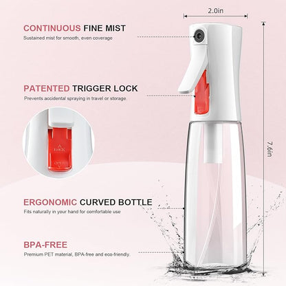 Continuous Spray Bottle for Hair – Fine Mist Water Mister, Empty Spray Bottles – Recycled Hair Misting Sprayer for Styling, Cleaning, Plants, Barbers, Salons & More – 2pk 6.1 OZ