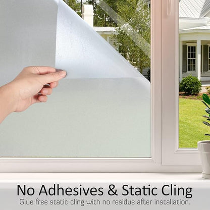 HIDBEA Frosted Window Privacy Film Heat Control UV Blocking, Static Cling Non-Adhesive Reusable Door coverings for Bathroom Home Office (Frosted, 35.4 Inch x 6.5 Feet)