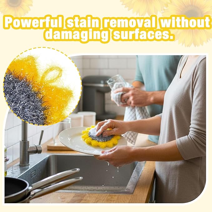 Breling 6 Piecs Sunflower Shape Dish Sponge Dual Sided Non Scratch Dish Washing Scrubbers, Reusable Household Cleaning Kitchen Tools for Dishwashing Washing Dishes Cookware(Sunflower)
