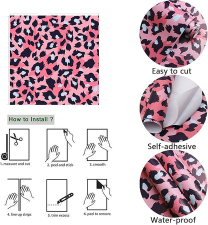 Ismoon Unique Pink Peel and Stick Wallpaper 16.1"X236" Leopard Wallpaper Colorful Modern Pink Contact Paper Thickened Removable Self-Adhesive Wall Paper for Home Decoration Vinyl