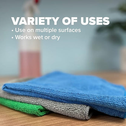 Pinnacle Mercantile Microfiber Cleaning Cloths Extra Large 16x16in Pack of 240 Highly Absorbent Lint Free Streak Free Non-Abrasive Clean Wet or Dry Washable Reusable for Home Kitchen, Car, Janitorial