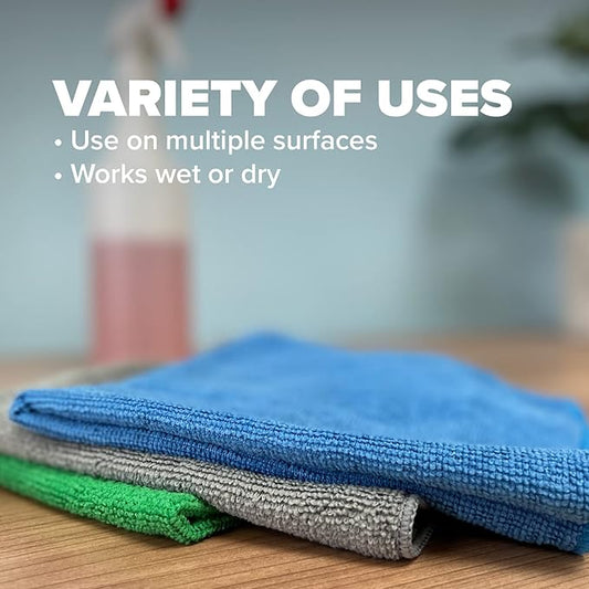 Pinnacle Mercantile Microfiber Cleaning Cloths Extra Large 16x16in Pack of 24 Highly Absorbent Lint Free Streak Free Non-Abrasive Clean Wet or Dry Washable Reusable for Home Kitchen Car and Janitorial