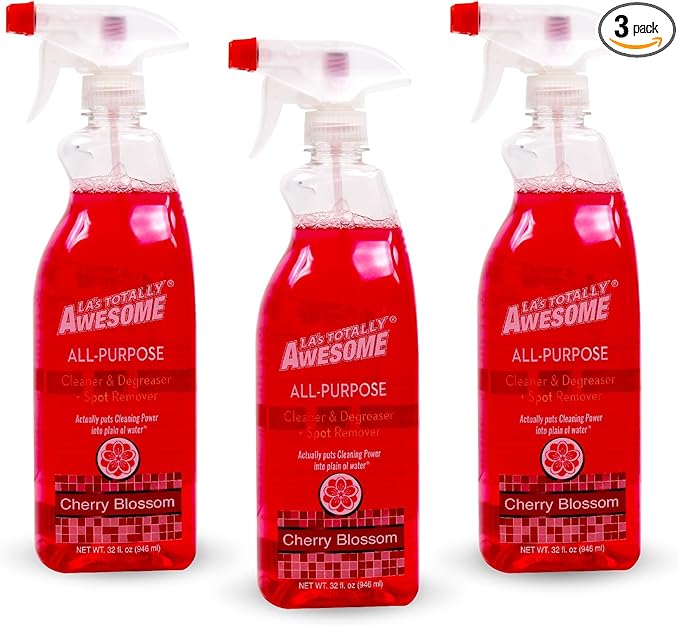La's Totally Awesome All-Purpose Cleaner Spray, Cherry Blossom, Plant-Based and Biodegradable Formula Perfect for Most Counters, Sinks, Appliances and More, 32 Fl Oz, (Pack of 3)