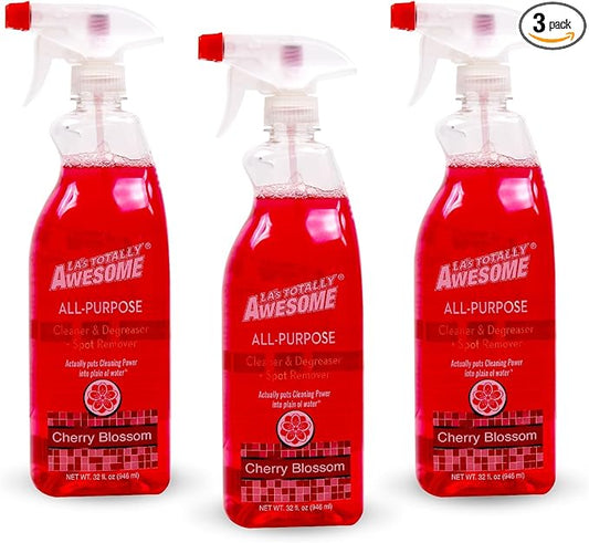 La's Totally Awesome All-Purpose Cleaner Spray, Cherry Blossom, Plant-Based and Biodegradable Formula Perfect for Most Counters, Sinks, Appliances and More, 32 Fl Oz, (Pack of 3)