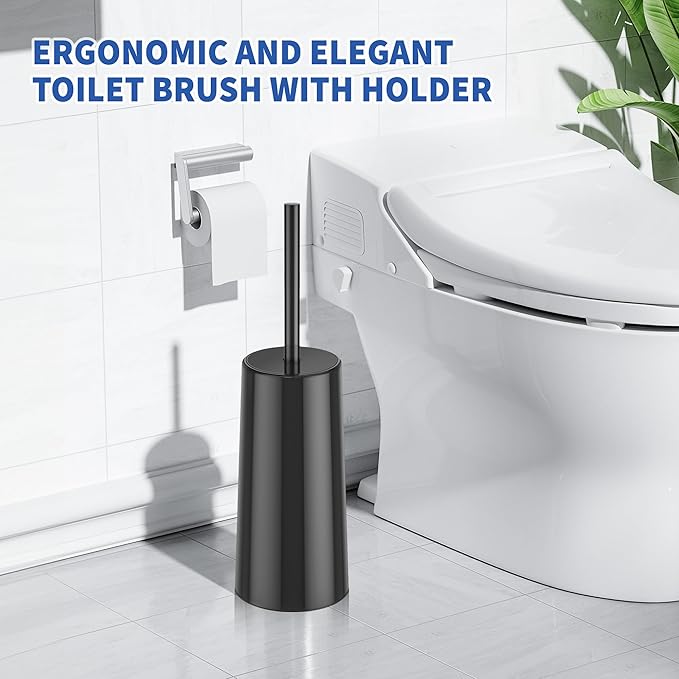 Toilet Brush and Holder, 2 Pack Toilet Brush Stainless Steel, Toilet Bowl Brush for Bathroom Toilet-Ergonomic, Elegant,Durable (Black)