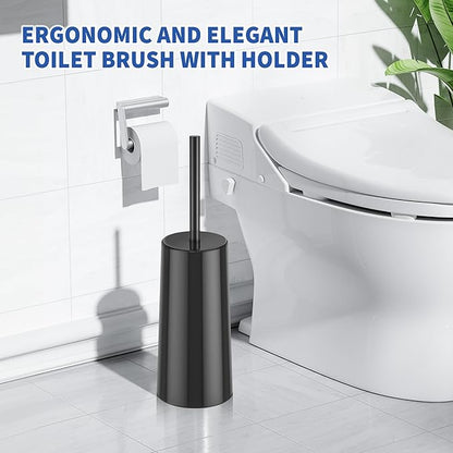 Toilet Brush and Holder, 2 Pack Toilet Brush Stainless Steel, Toilet Bowl Brush for Bathroom Toilet-Ergonomic, Elegant,Durable (Black)
