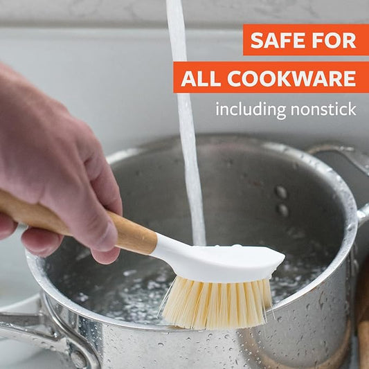 Full Circle Be Good - Bamboo Handle Dish Brush – Sustainable Kitchen Cleaning with Tough Bristles - Natural Dish Scrubber, Nonstick & Cast Iron Cleaner - Long Handle Brush for Dishes, Pots, and Pans