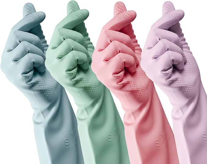 Kitchen Gloves for Washing Dishes | 4 Pairs Rubber Dishwashing Gloves for Cleaning