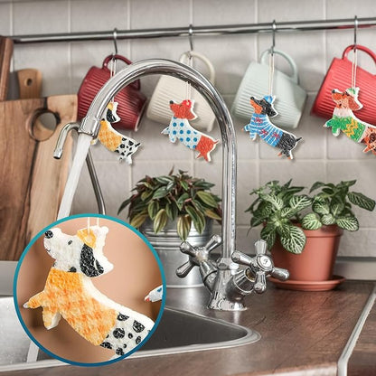 8 Pcs Christmas Sponges Dish Sponges, Cute Kitchen Scrub Sponge, Dual-Sided Dishwashing Sponge Reusable Cleaning for Kitchen Dishes Furniture(Dog)