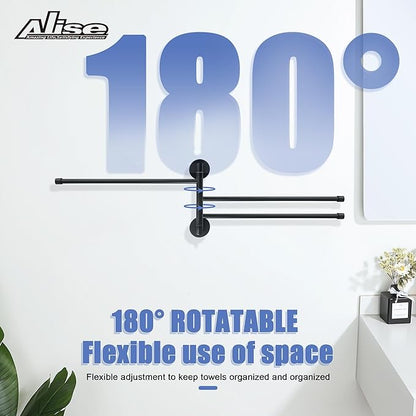 Alise Swivel Towel Rack,Folding 3 Arms Hand Towel Bars Towel Hanger for Bathroom,Wall Mount Drying Racks for Laundry,SUS304 Stainless Steel Swing Out Towel Holder Storage Space Saving,Matte Black