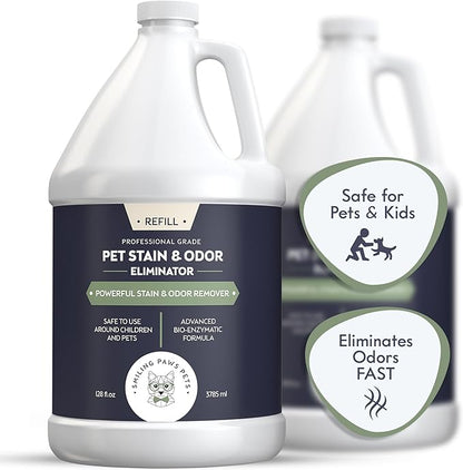 Smiling Paws Pets Cat Urine Odor Remover, Professional Dog Urine Cleaner Solution, Pet Odor & Scent Eliminator - Remove Dog & Cat Urine, Feces & Vomit Stains from Floor & Carpet (1 Gal)