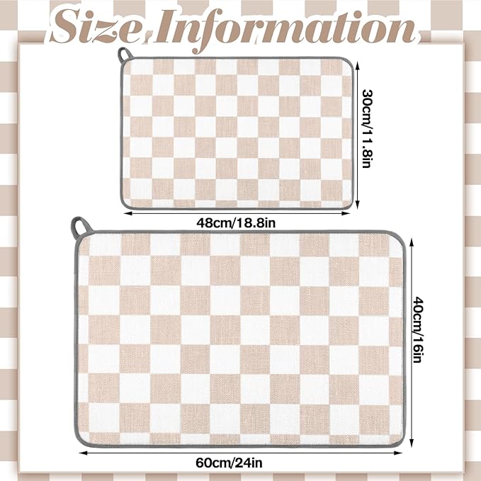 Zonon Dish Drying Mat for Kitchen Counter 16 x 24 Microfiber Absorbent Dish Drainer Rack Pads Fast Dry Mat Vintage Kitchen Decorations(Beige,16" X 24",Checkered)