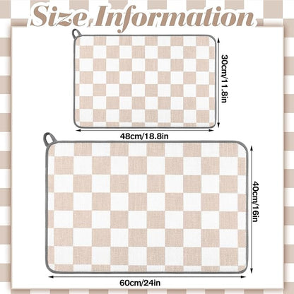 Zonon Dish Drying Mat for Kitchen Counter 16 x 24 Microfiber Absorbent Dish Drainer Rack Pads Fast Dry Mat Vintage Kitchen Decorations(Beige,16" X 24",Checkered)
