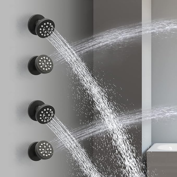 HOMEDEC 2inch Round Brass Showerhead Shower Jet Massage Spa Body Sprays Wall Mount, 4pcs, Matte Balck