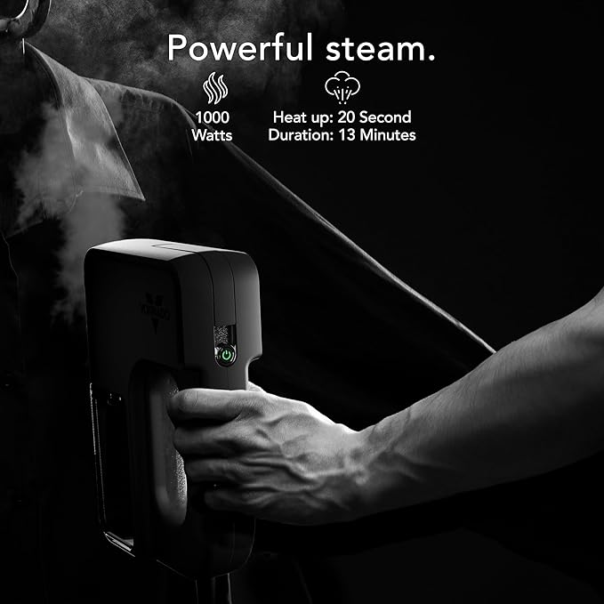 Vornado Passport Handheld Travel Garment Steamer with Integrated Hanger, 1000 Watts, 7.3 oz Tank, 13 Minutes Continuous Steam, 20 Second Heat-Up, Portable Clothes Steamer, Phantom
