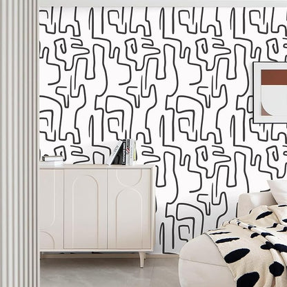 Ismoon 17.3"X78.7" Unique Black and White Wallpaper Peel and Stick Scribbles Wallpaper Modern Abstract Contact Paper Removable Self-Adhesive Wall Paper for Home Decoration Vinyl Film Roll
