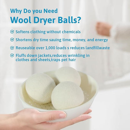 Wool Dryer Balls Fabric Softener Ball, Laundry Ball Reducing Clothing Wrinkles, Saving Drying Time, White(Pack of 3)